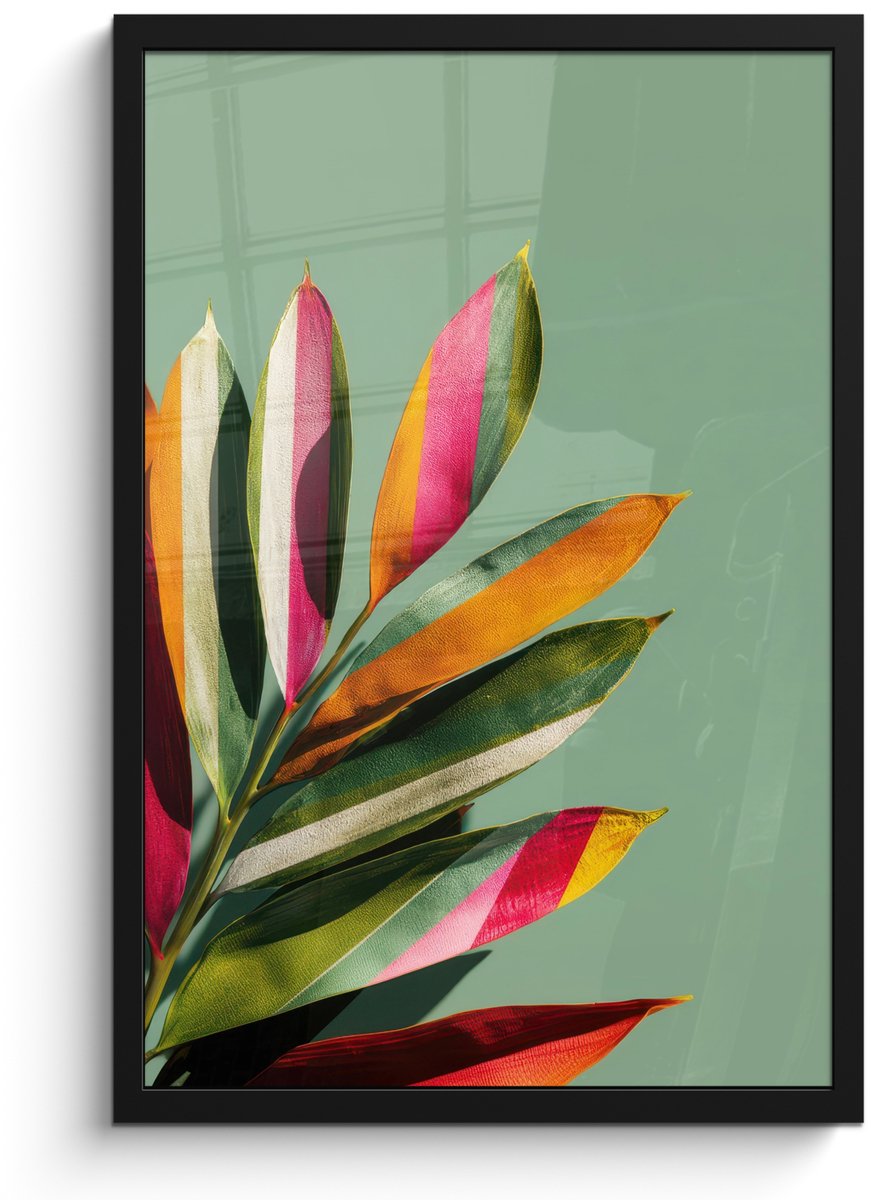 FrameYourWall Poster in lijst - Fotolijst 40x60 cm - Posters - Bladeren - Tak - Kleurrijk - Posterlijst zwart - Decoratie - Wanddecoratie woonkamer - Muurdecoratie slaapkamer