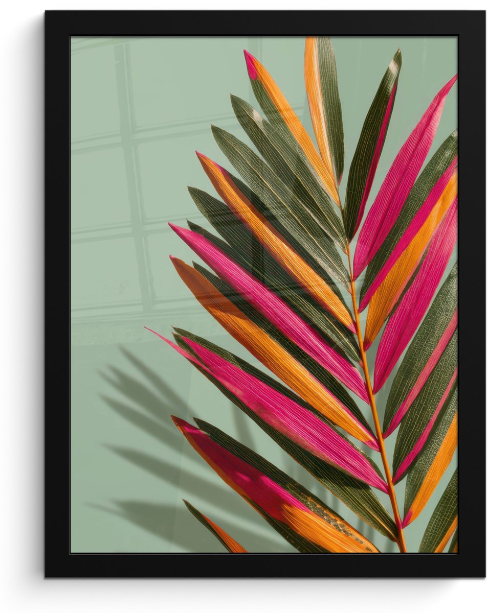 FrameYourWall Poster in lijst - Fotolijst 30x40 cm - Posters - Tak - Bladeren - Kleurrijk - Schaduw - Posterlijst zwart - Decoratie - Wanddecoratie woonkamer - Muurdecoratie slaapkamer
