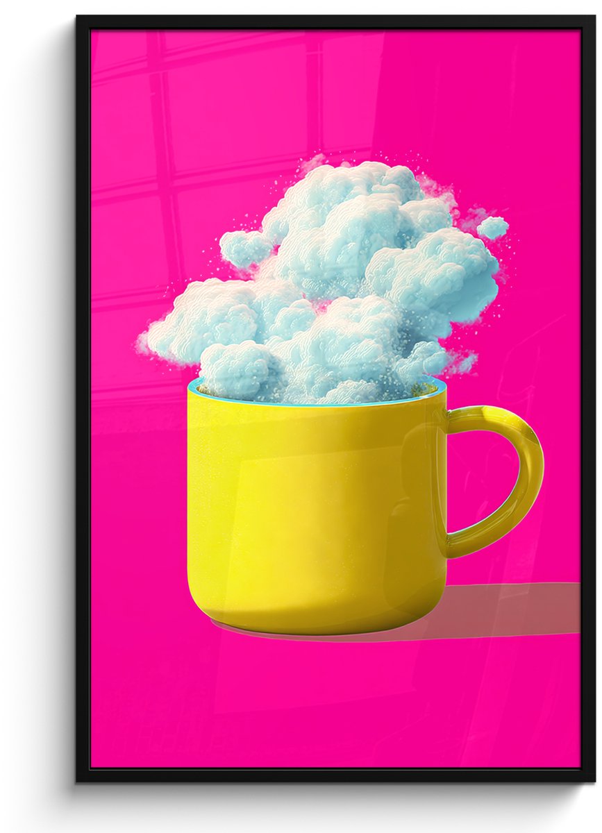 FrameYourWall Poster in lijst - Fotolijst 80x120 cm - Posters - Mok - Wolken - Roze - Minimalitisch - Posterlijst zwart - Decoratie - Wanddecoratie woonkamer - Muurdecoratie slaapkamer