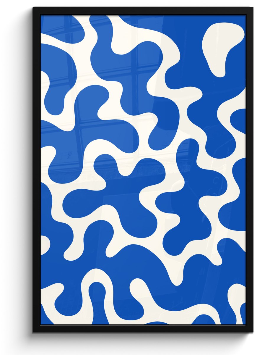 FrameYourWall Poster in lijst - Fotolijst 60x90 cm - Posters - Vormen - Abstract - Blauw - Golven - Posterlijst zwart - Decoratie - Wanddecoratie woonkamer - Muurdecoratie slaapkamer
