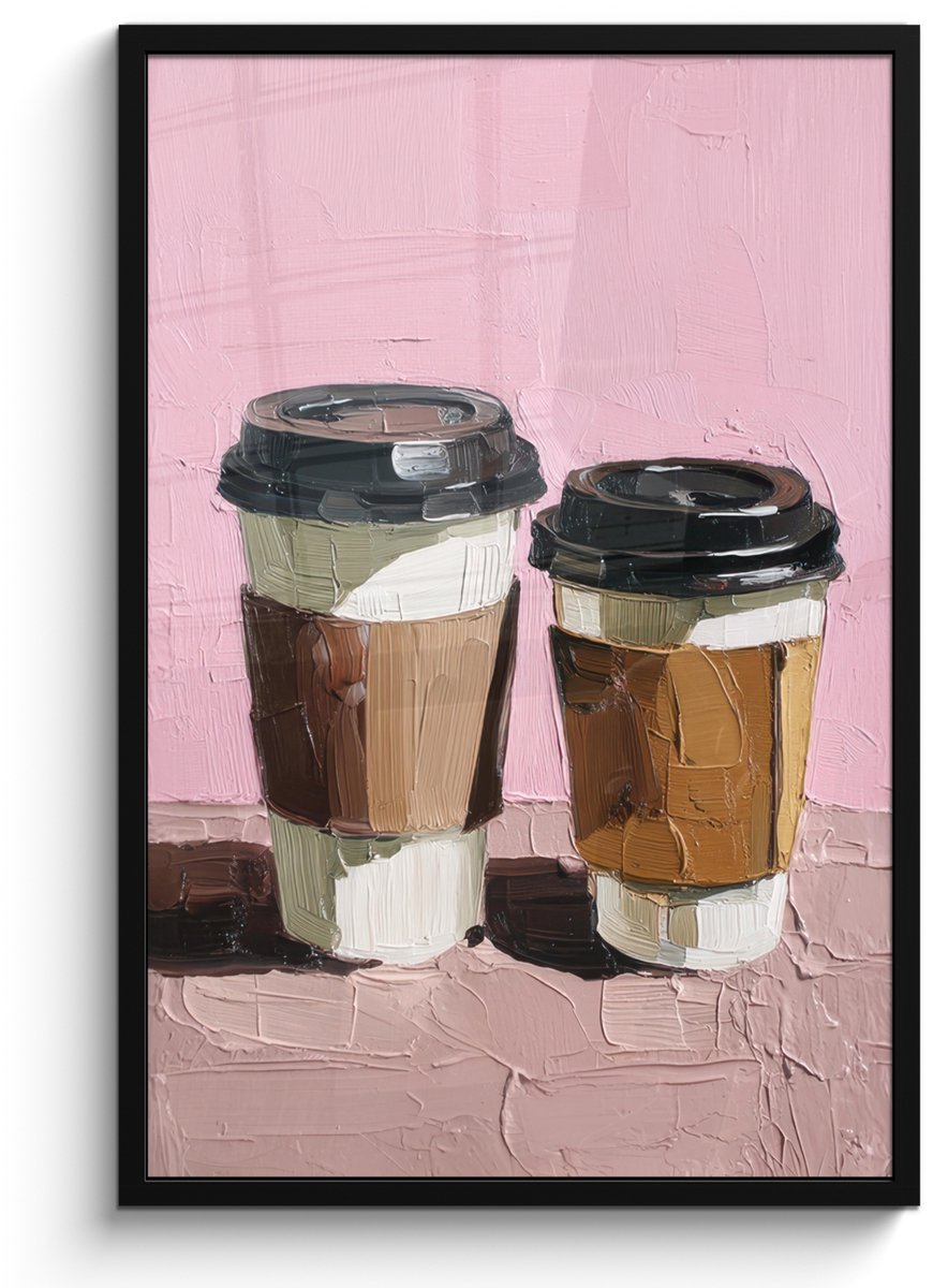 FrameYourWall Poster in lijst - Fotolijst 60x90 cm - Posters - Koffiebekers - Deksel - Verf - Textuur - Posterlijst zwart - Decoratie - Wanddecoratie woonkamer - Muurdecoratie slaapkamer