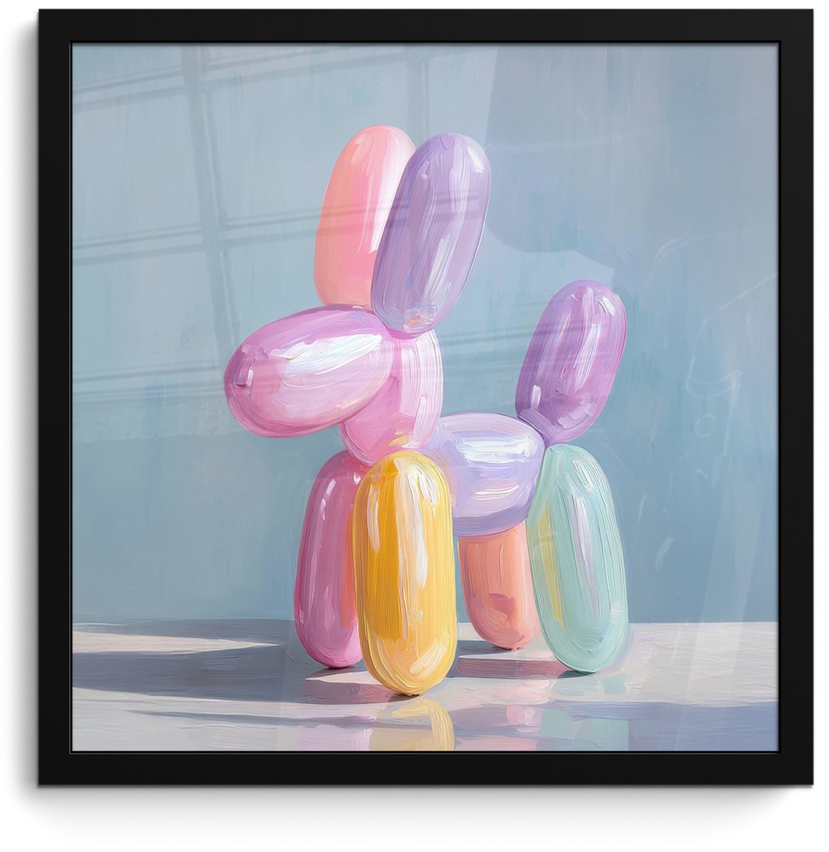FrameYourWall Poster in lijst - Fotolijst 40x40 cm - Posters - Dier - Ballon - Pasteltinten - Glanzend - Posterlijst zwart - Decoratie - Wanddecoratie woonkamer - Muurdecoratie slaapkamer