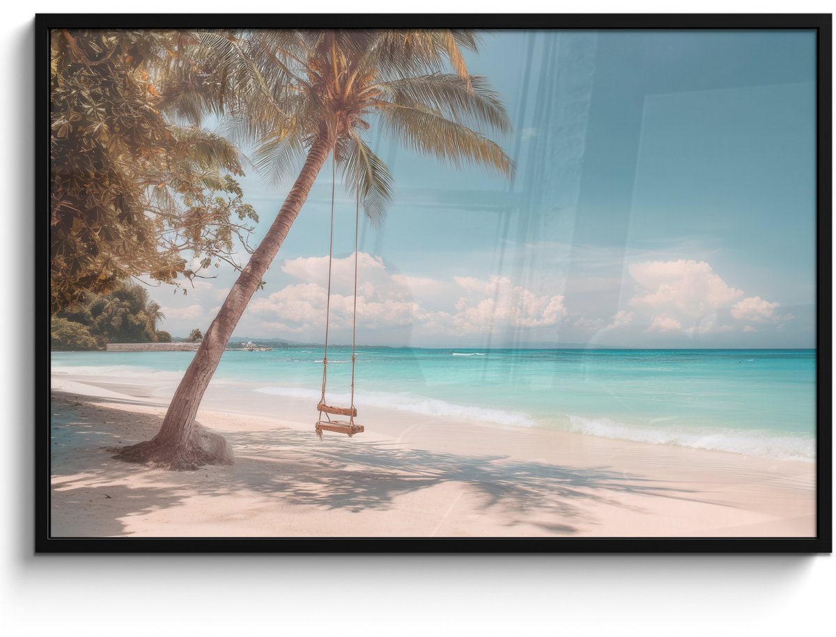 FrameYourWall Poster in lijst - Fotolijst 120x80 cm - Posters - Palmboom - Schommel - Strand - Lucht - Posterlijst zwart - Decoratie - Wanddecoratie woonkamer - Muurdecoratie slaapkamer