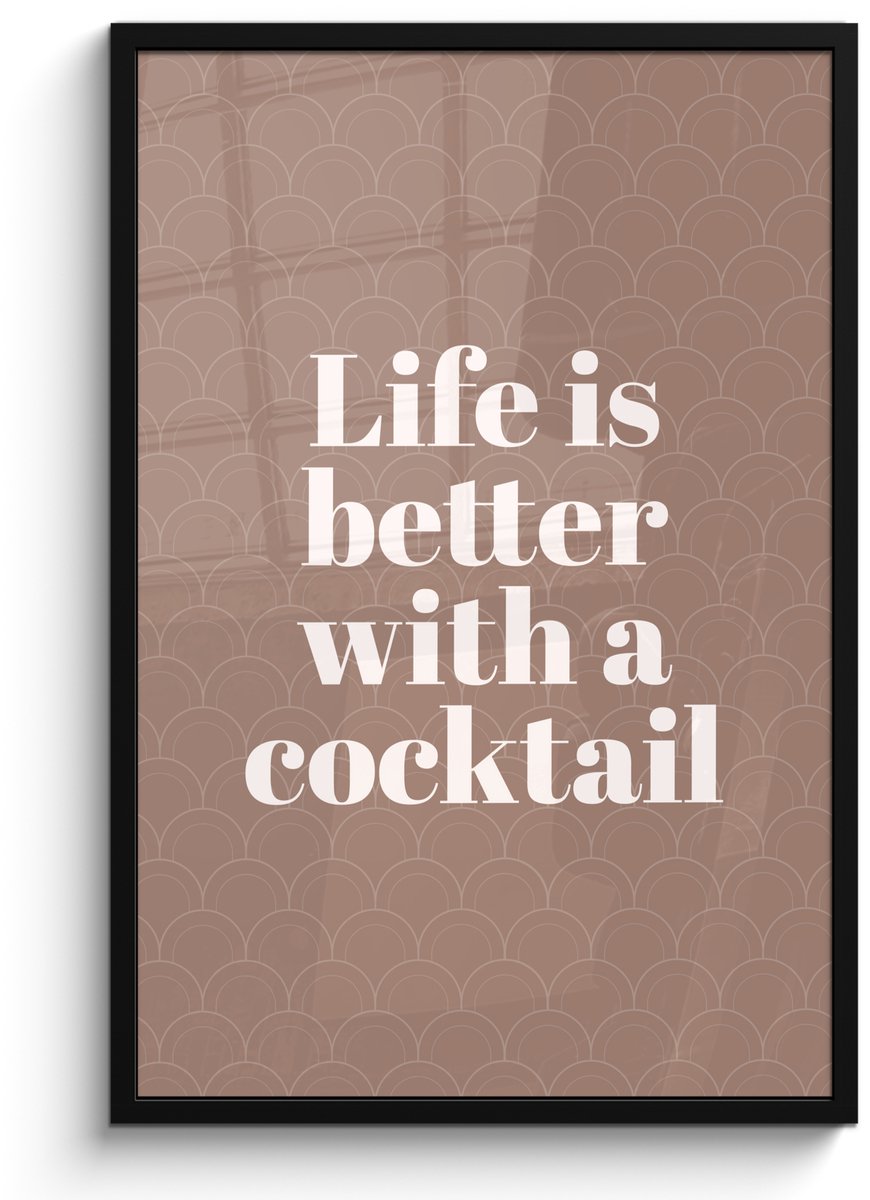 FrameYourWall Poster in lijst - Fotolijst 60x90 cm - Posters - Cocktail - Tekst - Patroon - Wit - Posterlijst zwart - Decoratie - Wanddecoratie woonkamer - Muurdecoratie slaapkamer