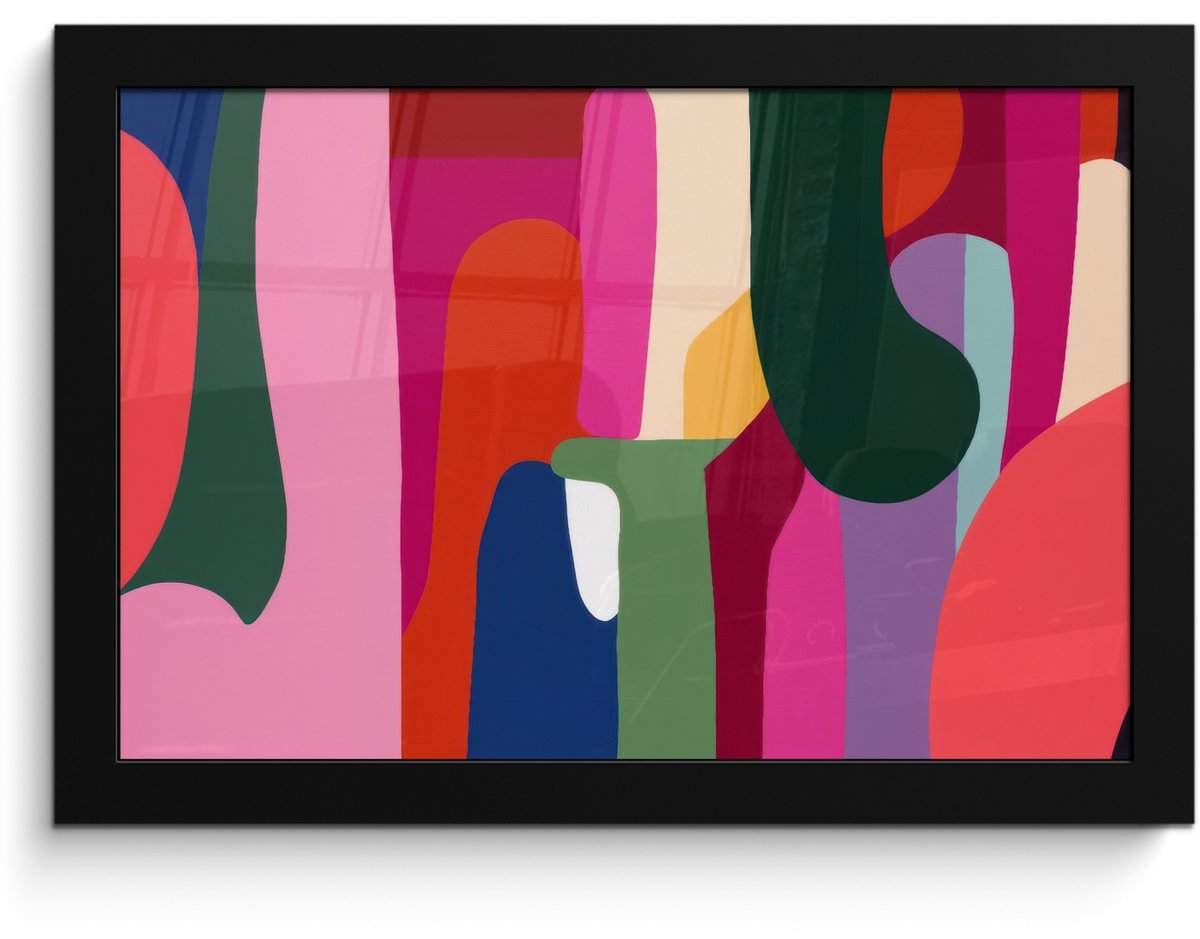 FrameYourWall Poster in lijst - Fotolijst 30x20 cm - Posters - Kleurvakken - Recht - Rond - Abstract - Posterlijst zwart - Decoratie - Wanddecoratie woonkamer - Muurdecoratie slaapkamer Kleurvakken - Abstract