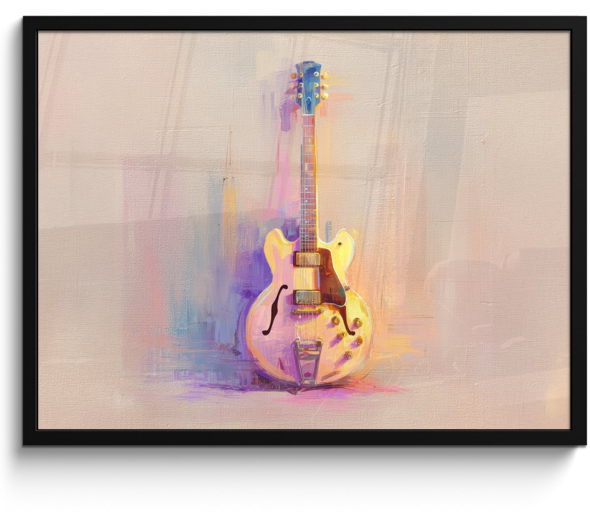 FrameYourWall Poster in lijst - Fotolijst 80x60 cm - Posters - Gitaar - Pastel - Schilderachtig - Posterlijst zwart - Decoratie - Wanddecoratie woonkamer - Muurdecoratie slaapkamer