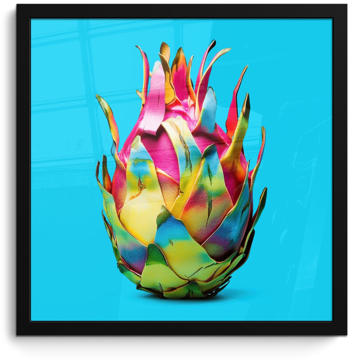 FrameYourWall Poster in lijst - Fotolijst 40x40 cm - Posters - Drakenfruit - Blauw - Levendig - Posterlijst zwart - Decoratie - Wanddecoratie woonkamer - Muurdecoratie slaapkamer