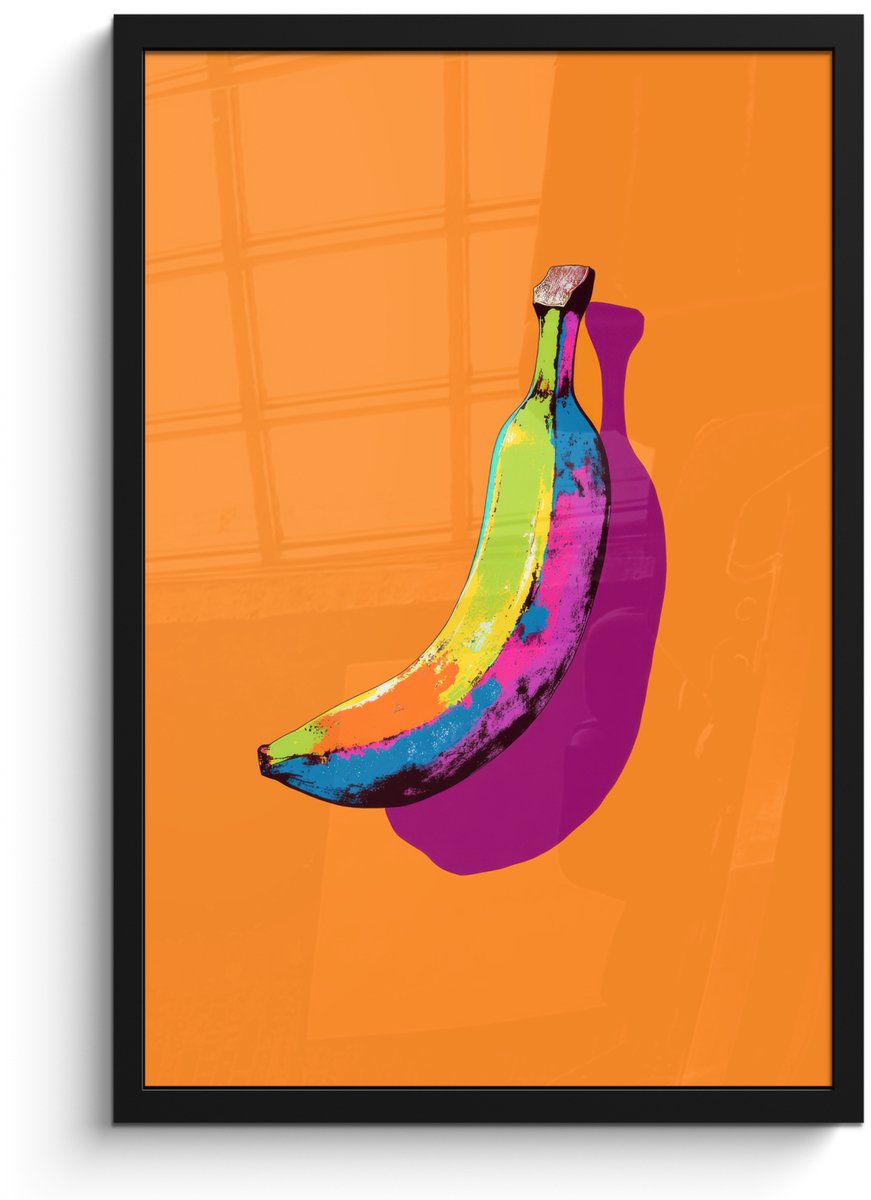 FrameYourWall Poster in lijst - Fotolijst 40x60 cm - Posters - Felle kleuren - Banaan - popart - Posterlijst zwart - Decoratie - Wanddecoratie woonkamer - Muurdecoratie slaapkamer