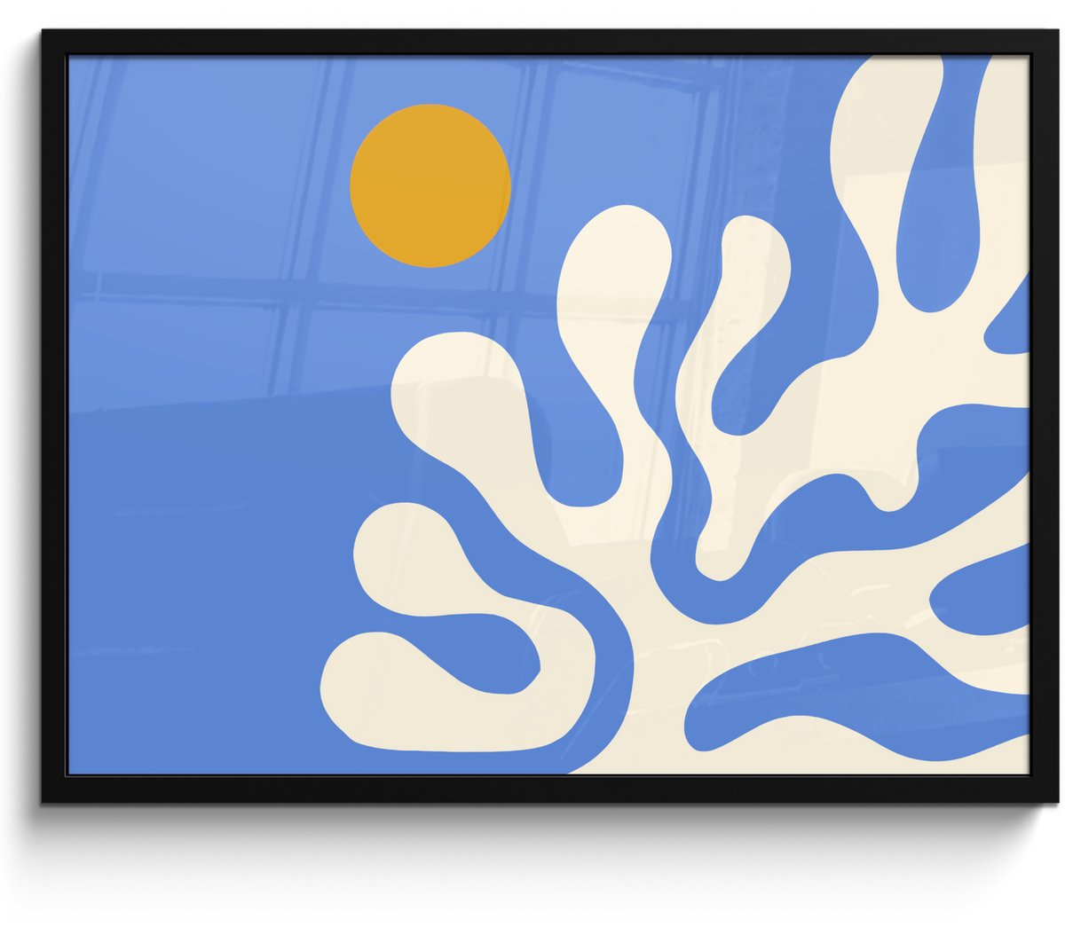 FrameYourWall Poster in lijst - Fotolijst 80x60 cm - Posters - Minimalistisch - Organisch patroon - Blauw - Posterlijst zwart - Decoratie - Wanddecoratie woonkamer - Muurdecoratie slaapkamer