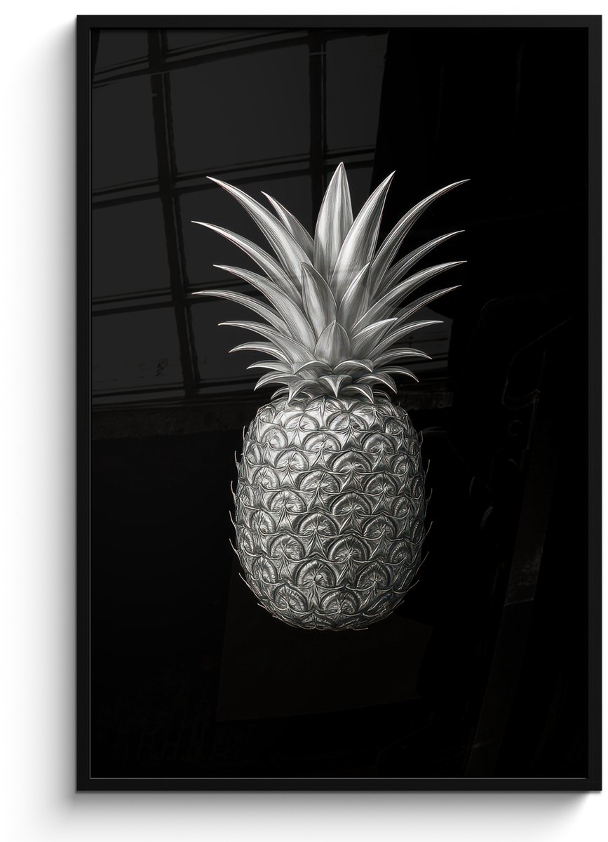 FrameYourWall Poster in lijst - Fotolijst 80x120 cm - Posters - Ananas - Gedetailleerd - Bladeren - Posterlijst zwart - Decoratie - Wanddecoratie woonkamer - Muurdecoratie slaapkamer