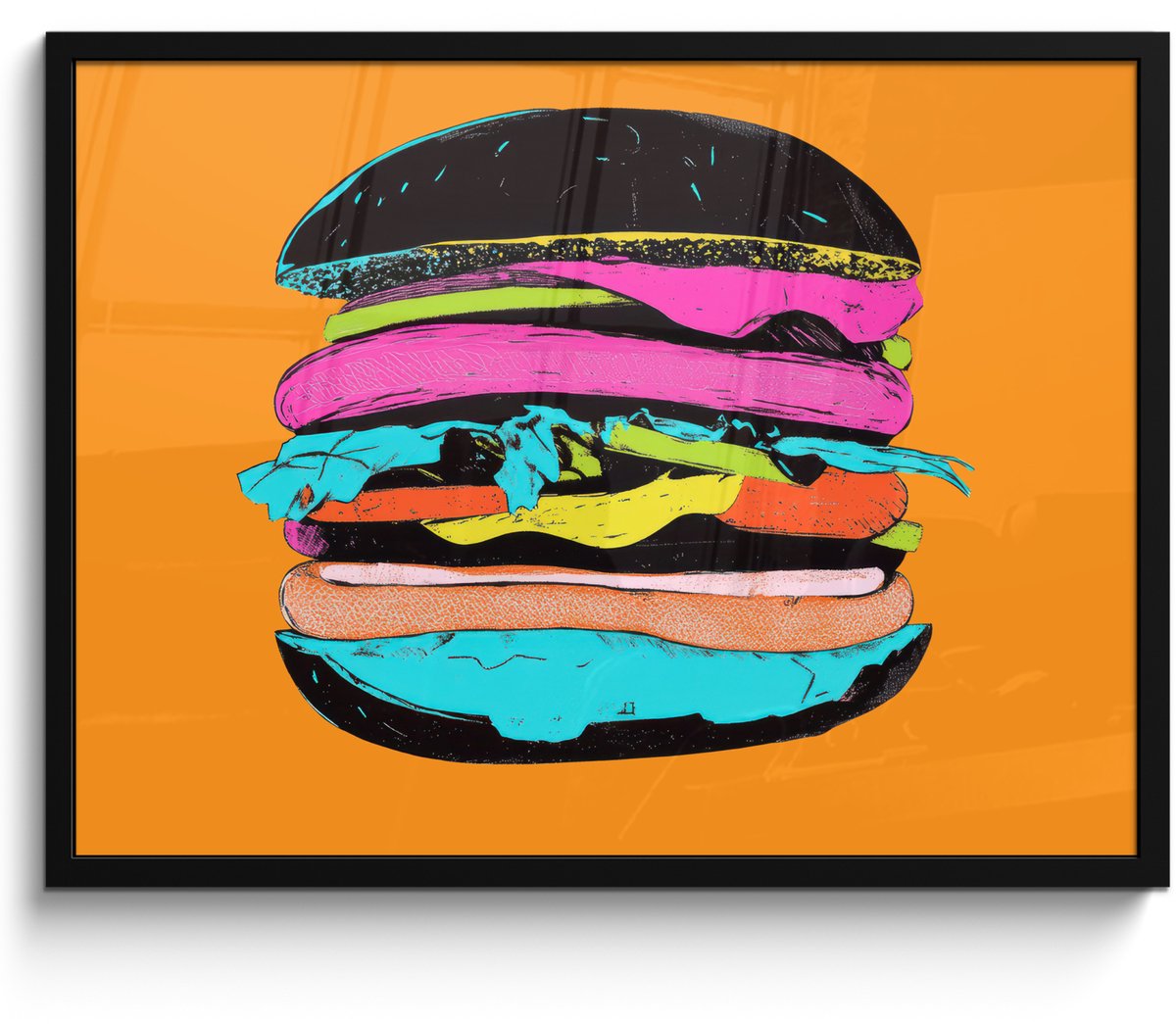 FrameYourWall Poster in lijst - Fotolijst 80x60 cm - Posters - Hamburger - Kleurrijk - Speels - Posterlijst zwart - Decoratie - Wanddecoratie woonkamer - Muurdecoratie slaapkamer