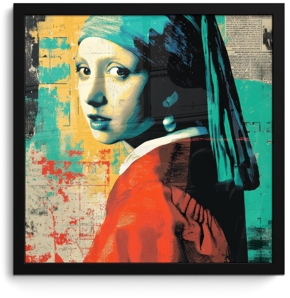 FrameYourWall Poster in lijst - Fotolijst 40x40 cm - Posters - Klassiek - Pareloorbel - Streetartstijl - Kleurrijk - Posterlijst zwart - Decoratie - Wanddecoratie woonkamer - Muurdecoratie slaapkamer Vrouw - Klassiek - Pareloorbel