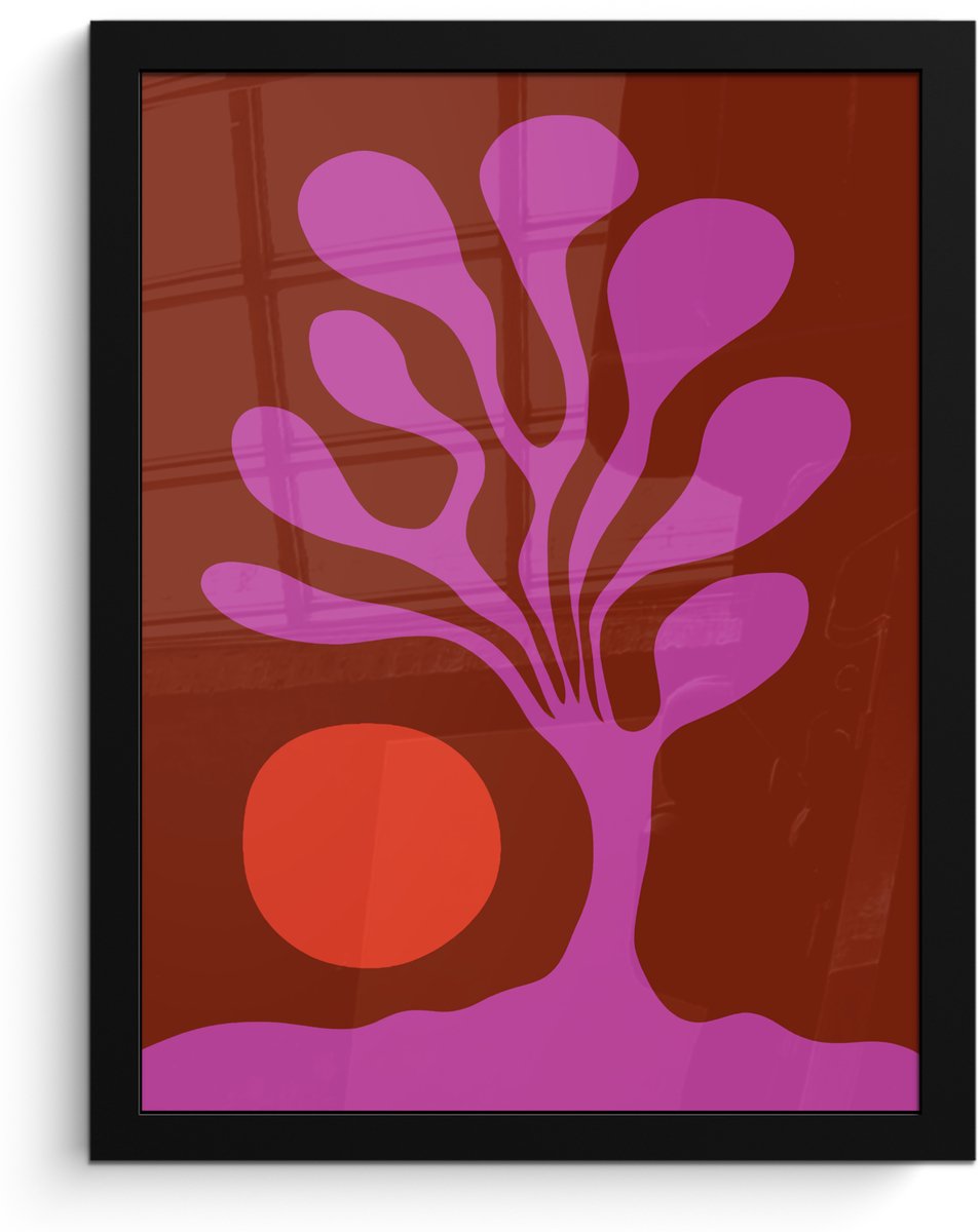 FrameYourWall Poster in lijst - Fotolijst 30x40 cm - Posters - Boom - Paars - Cirkel - Vloeiend - Posterlijst zwart - Decoratie - Wanddecoratie woonkamer - Muurdecoratie slaapkamer Boom - Cirkel