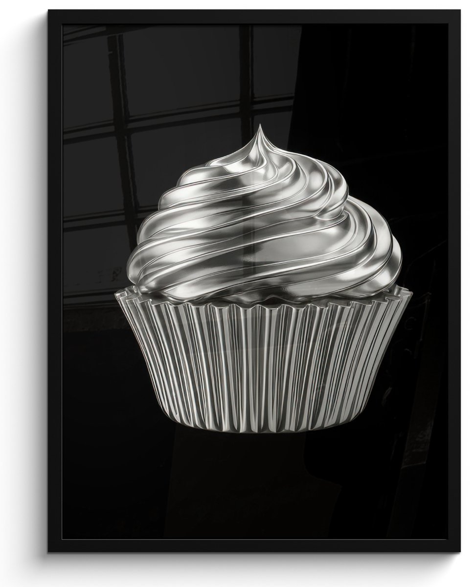 FrameYourWall Poster in lijst - Fotolijst 60x80 cm - Posters - Cupcake - Luxueus - Zilver - Posterlijst zwart - Decoratie - Wanddecoratie woonkamer - Muurdecoratie slaapkamer