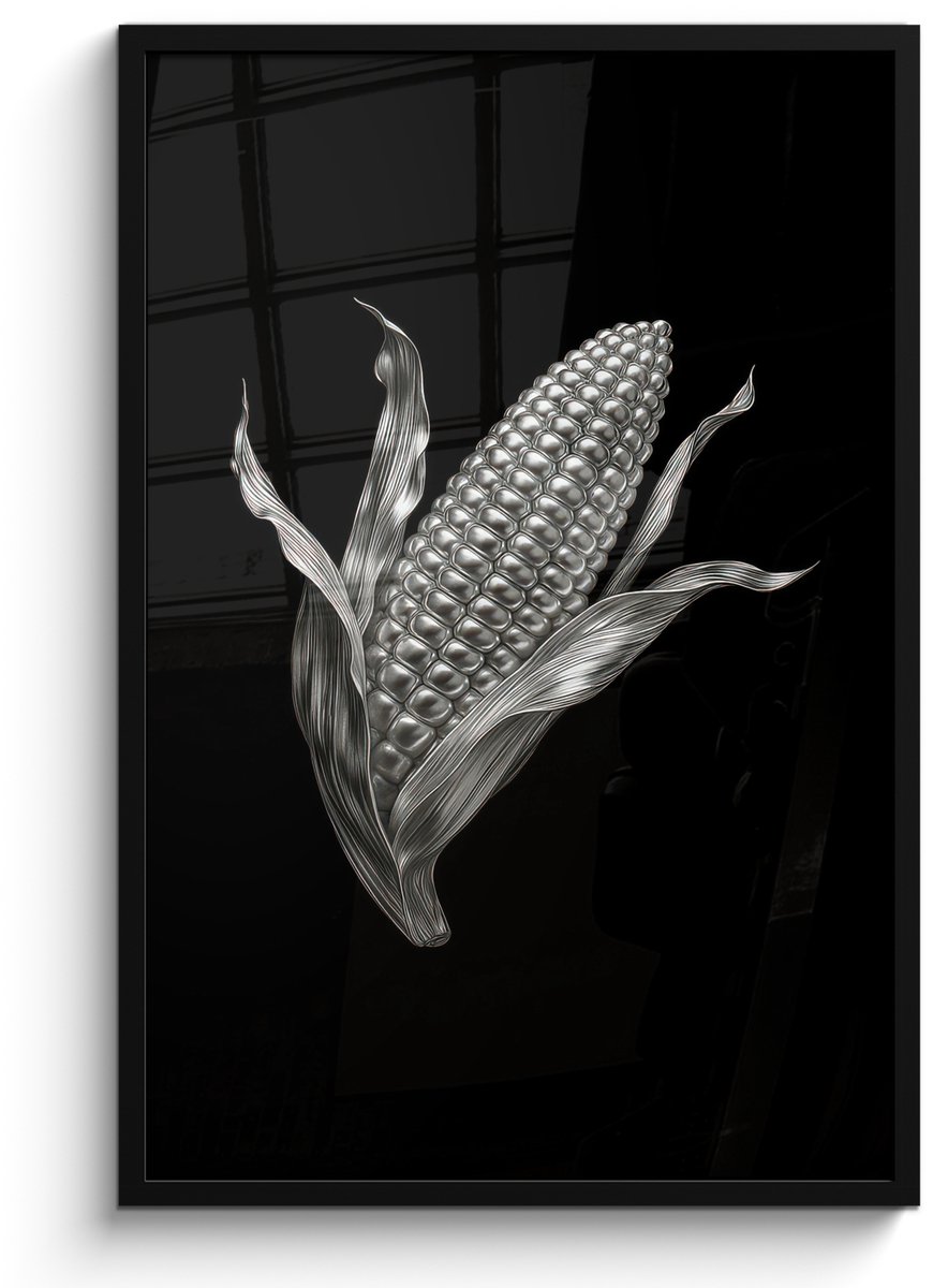 FrameYourWall Poster in lijst - Fotolijst 60x90 cm - Posters - Maïskolf - Glanzend metaal - Elegant - Posterlijst zwart - Decoratie - Wanddecoratie woonkamer - Muurdecoratie slaapkamer