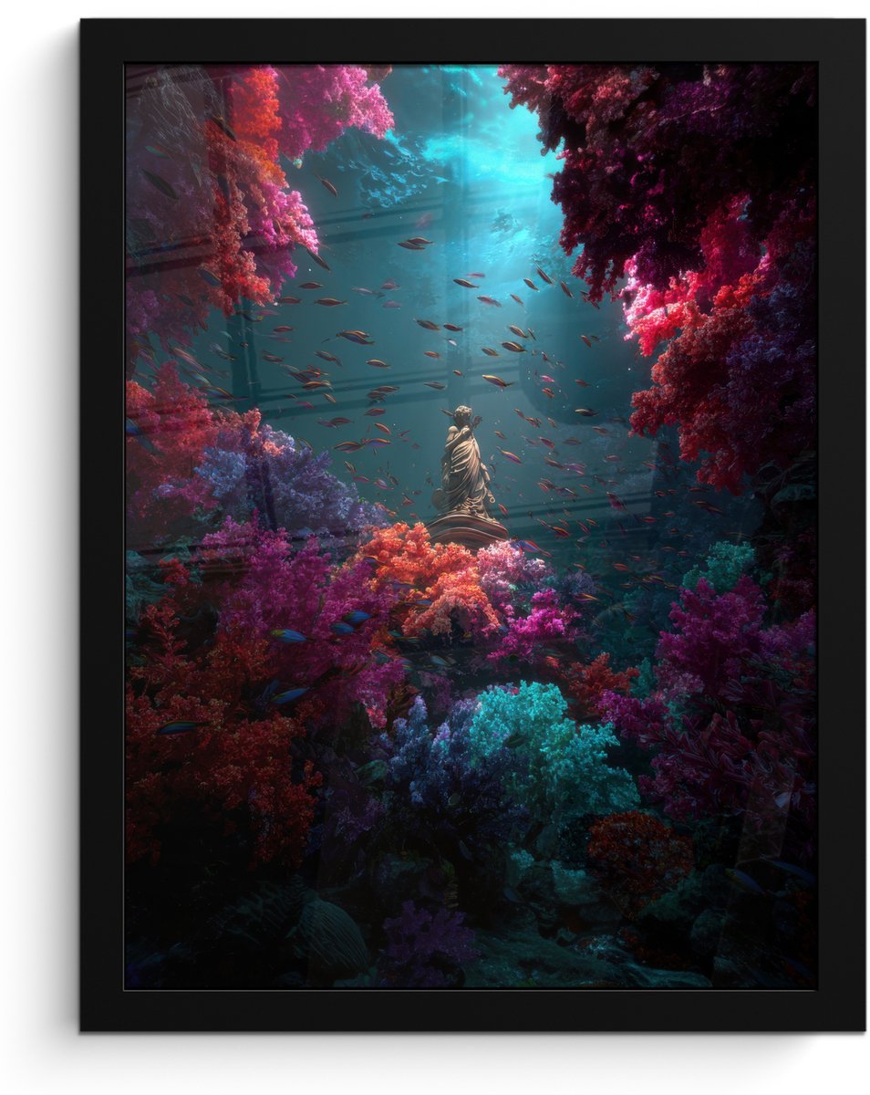 FrameYourWall Poster in lijst - Fotolijst 30x40 cm - Posters - Standbeeld - Zeebodem - Koraal - Kleurrijk - Posterlijst zwart - Decoratie - Wanddecoratie woonkamer - Muurdecoratie slaapkamer