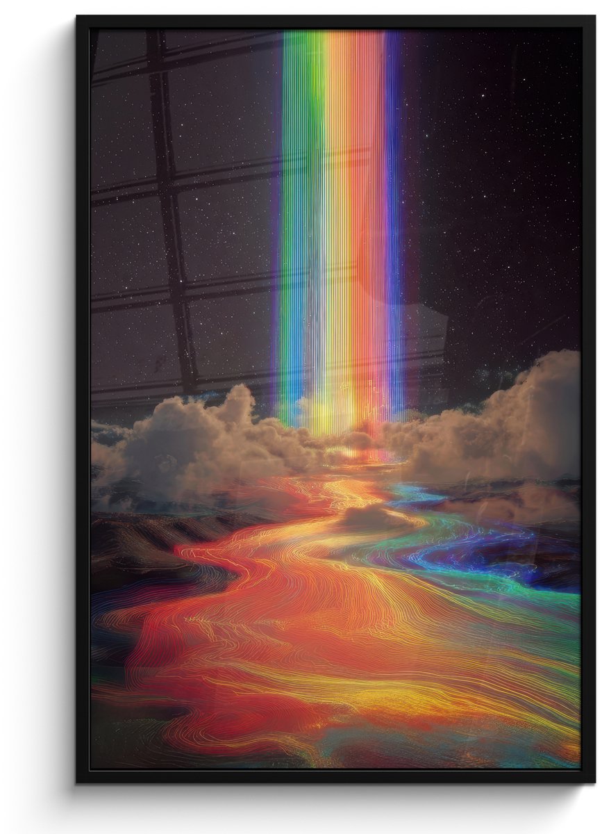 FrameYourWall Poster in lijst - Fotolijst 80x120 cm - Posters - Regenboog - Verticaal - Sterrenhemel - Wolken - Posterlijst zwart - Decoratie - Wanddecoratie woonkamer - Muurdecoratie slaapkamer Regenboog - Sterrenhemel - Wolken