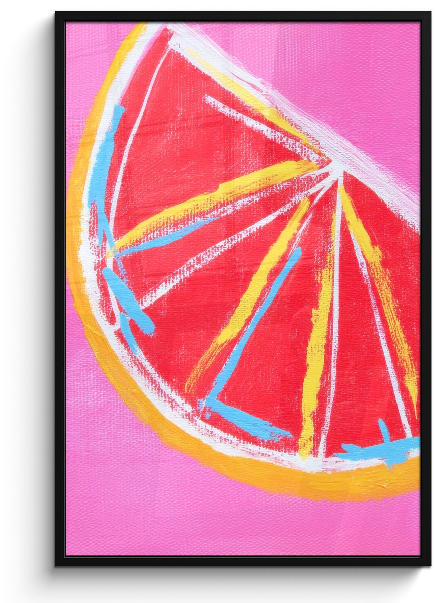 FrameYourWall Poster in lijst - Fotolijst 80x120 cm - Posters - Grapefruit - Geschilderd - Roze - Strepen - Posterlijst zwart - Decoratie - Wanddecoratie woonkamer - Muurdecoratie slaapkamer