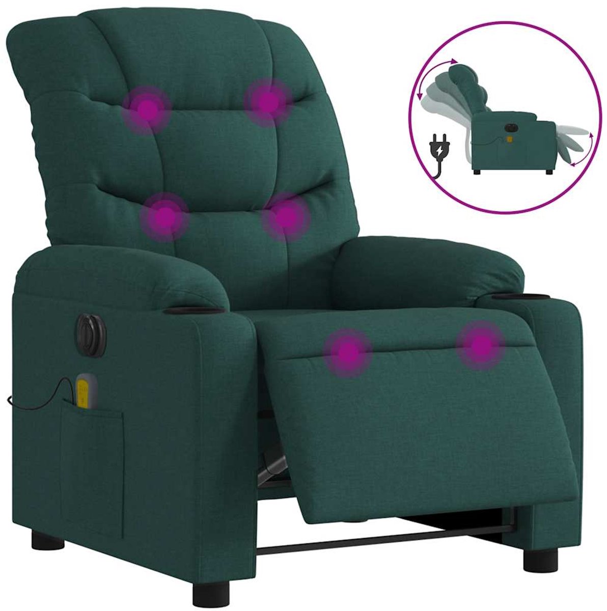 vidaXL Massagestoel - elektrisch - verstelbaar - stof - donkergroen