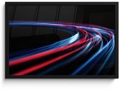 Poster in lijst - Fotolijst 60x40 cm - Posters - Gaming - Lichtbanen - Golvend - Rood - Posterlijst zwart - Decoratie - Wanddecoratie woonkamer - Muurdecoratie slaapkamer