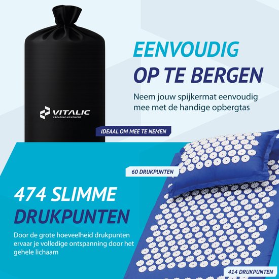 XL Spijkermat (124 cm) met kussen en 4 weken durend ONLINE trainingsschema - Spijkermatten - Acupunctuur Massagemat - Acupressuur shakti mat | Vitalic
