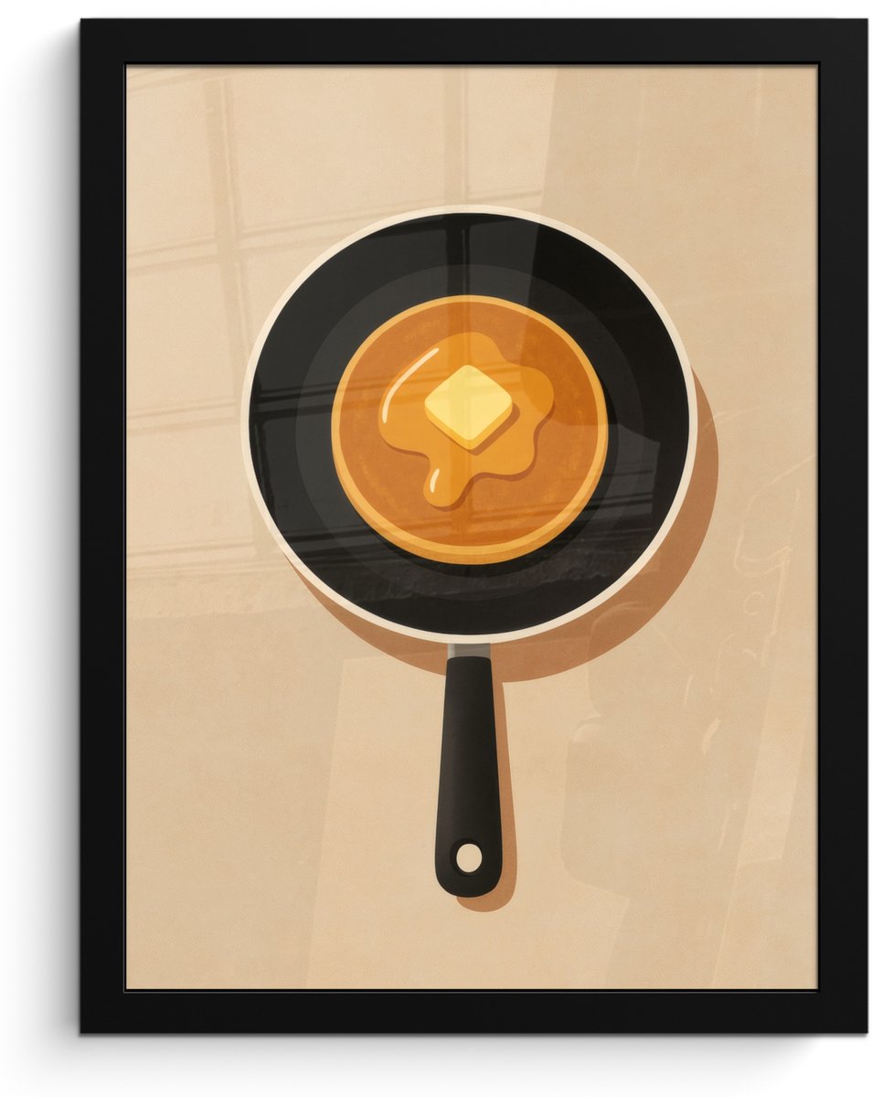 Poster in lijst - Fotolijst 30x40 cm - Posters - Pannenkoek - Koekenpan - Boter - Minimali