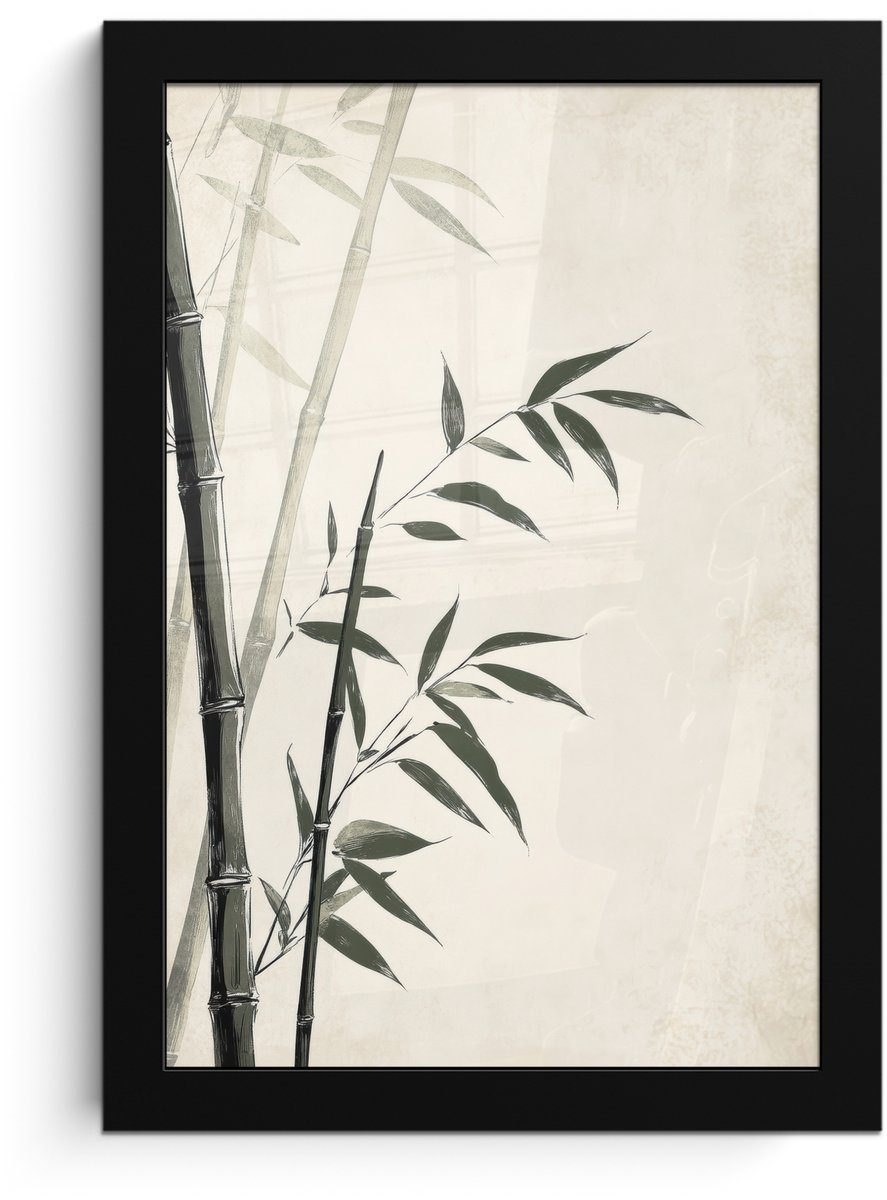 FrameYourWall Poster in lijst - Fotolijst 20x30 cm - Posters - Japandi - Bamboe - Beige - Posterlijst zwart - Decoratie - Wanddecoratie woonkamer - Muurdecoratie slaapkamer
