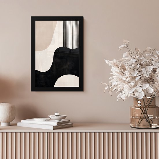 Affiche encadrée - Cadre photo 20x30 cm - Posters - Abstrait - Japandi - Beige - Moderne - Poster encadré noir - Décoration - Décoration murale salon - Décoration murale chambre