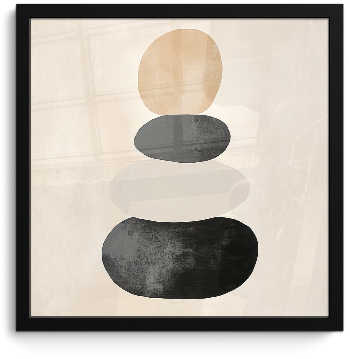 FrameYourWall Poster in lijst - Fotolijst 40x40 cm - Posters - Japandi - Wabi sabi - Beige - Posterlijst zwart - Decoratie - Wanddecoratie woonkamer - Muurdecoratie slaapkamer Vormen