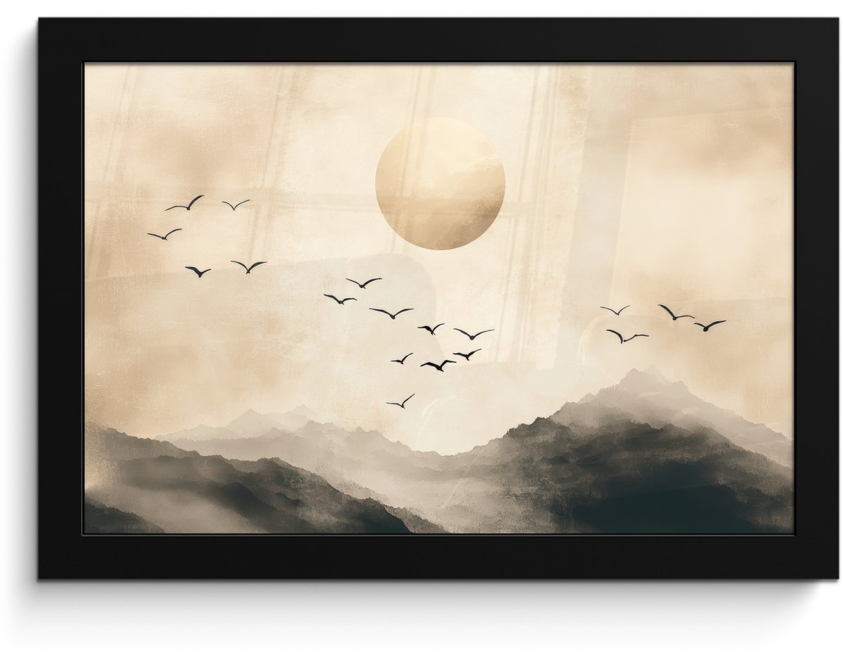 FrameYourWall Poster in lijst - Fotolijst 30x20 cm - Posters - Landschap - Japandi - vogel - Posterlijst zwart - Decoratie - Wanddecoratie woonkamer - Muurdecoratie slaapkamer