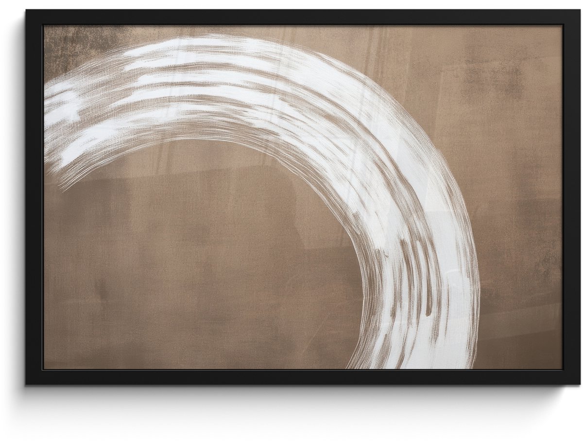 FrameYourWall Poster in lijst - Fotolijst 60x40 cm - Posters - Verf - Bruin - Japandi - Posterlijst zwart - Decoratie - Wanddecoratie woonkamer - Muurdecoratie slaapkamer Japandi - Cirkel