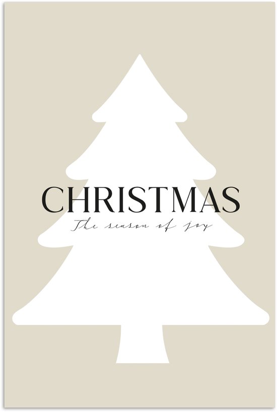 Poster 80x120 cm - Kerstboom - Japandi - Christmas - Beige - Posters - Kamer decoratie - Wanddecoratie woonkamer - Muurdecoratie slaapkamer - Kerstversiering - Kerstdecoratie voor binnen - Kerstmis