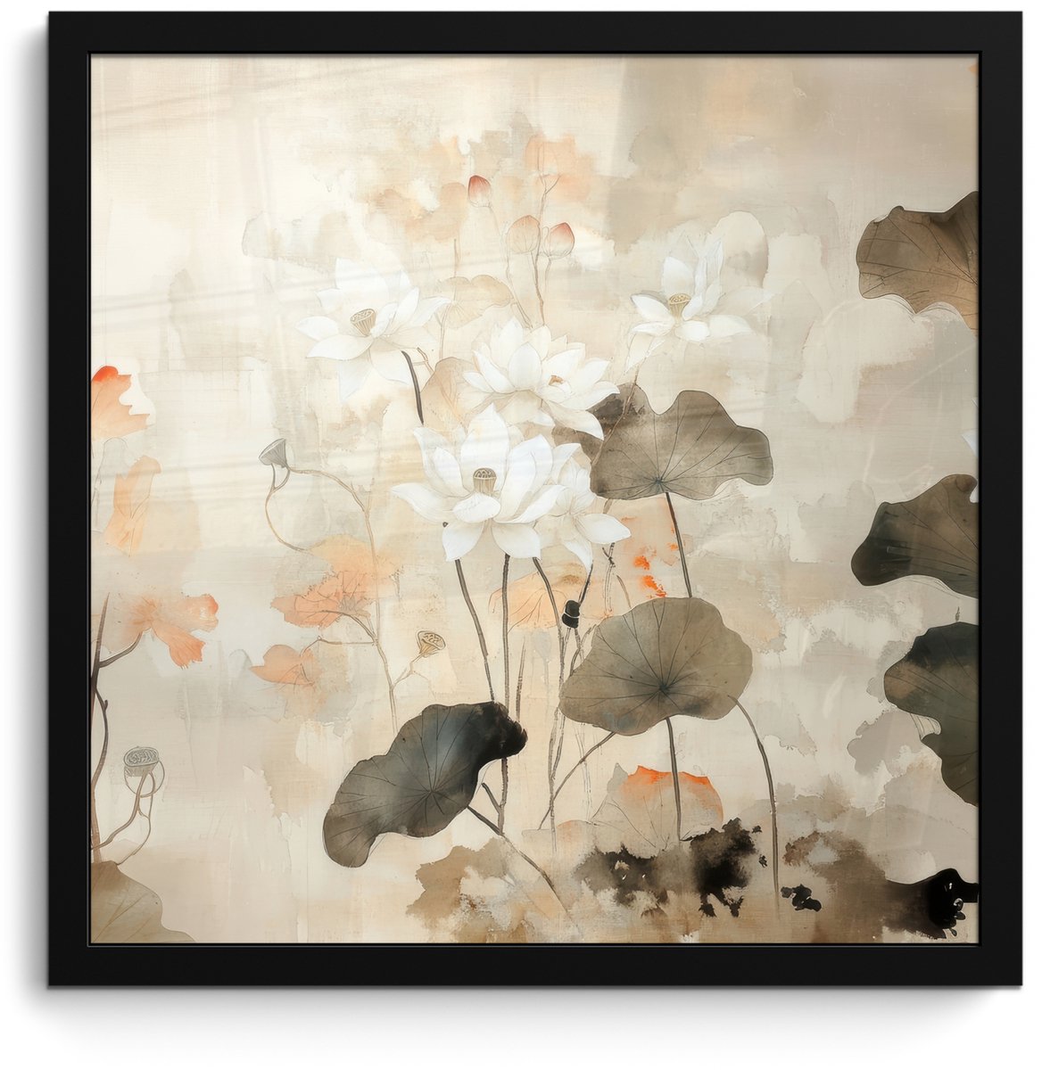 FrameYourWall Poster in lijst - Fotolijst 40x40 cm - Posters - Bloemen - Japandi - Wabi sabi - Posterlijst zwart - Decoratie - Wanddecoratie woonkamer - Muurdecoratie slaapkamer