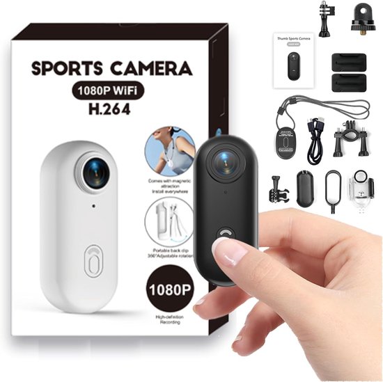 Mini Action camera - Recorder - HD sportcamera - Videocamera - 120° Groothoeklens - 1080P Bodycamera met magnetische lanyard-achterclip - 360° clip - Handsfree POV-camcorder met montageaccessoires voor fietsen, motorrijden, huisdieren uitlaten