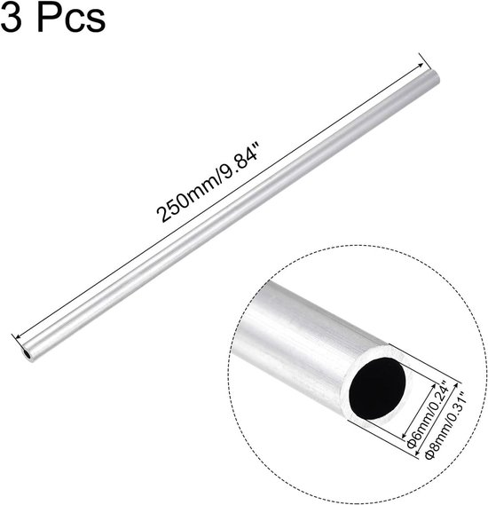 sourcing map 3 stuks 6063 aluminium ronde buizen 7 mm AD 5 mm