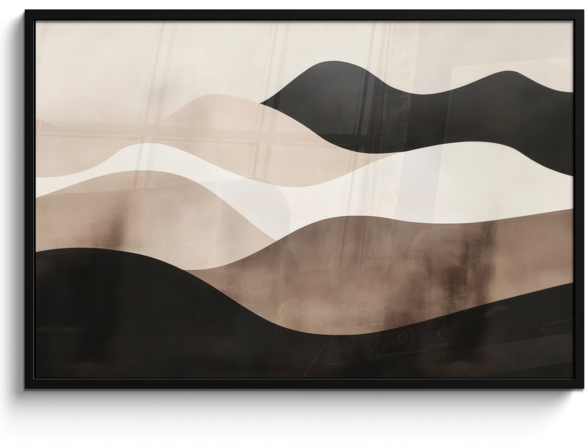 FrameYourWall Poster in lijst - Fotolijst 120x80 cm - Posters - Abstract - Landschap - Golven - Crèmekleur - Posterlijst zwart - Decoratie - Wanddecoratie woonkamer - Muurdecoratie slaapkamer Golven - Abstract - Crèmekleur
