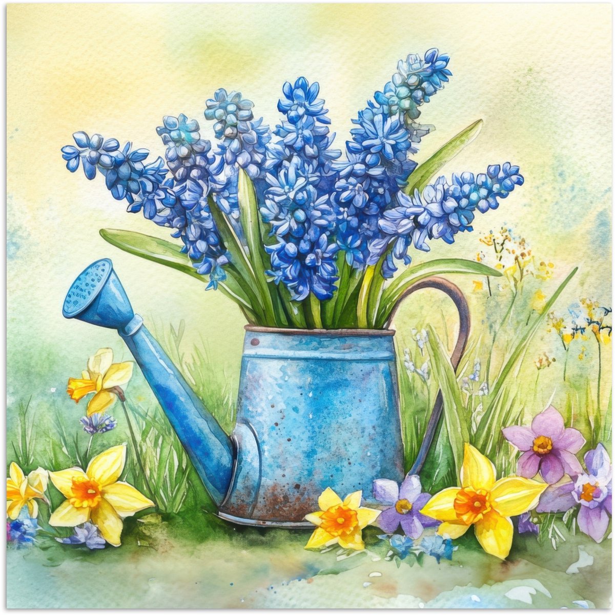 Poster 100x100 cm - Gieter - Lavendel - Bloesems - Posters - Kamer decoratie - Wanddecorat