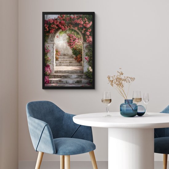 Affiche encadrée - Cadre photo 40x60 cm - Posters - Transparent - Roses - Vintage - Portail - Cadre affiche noir - Décoration - Décoration murale salon - Décoration murale chambre