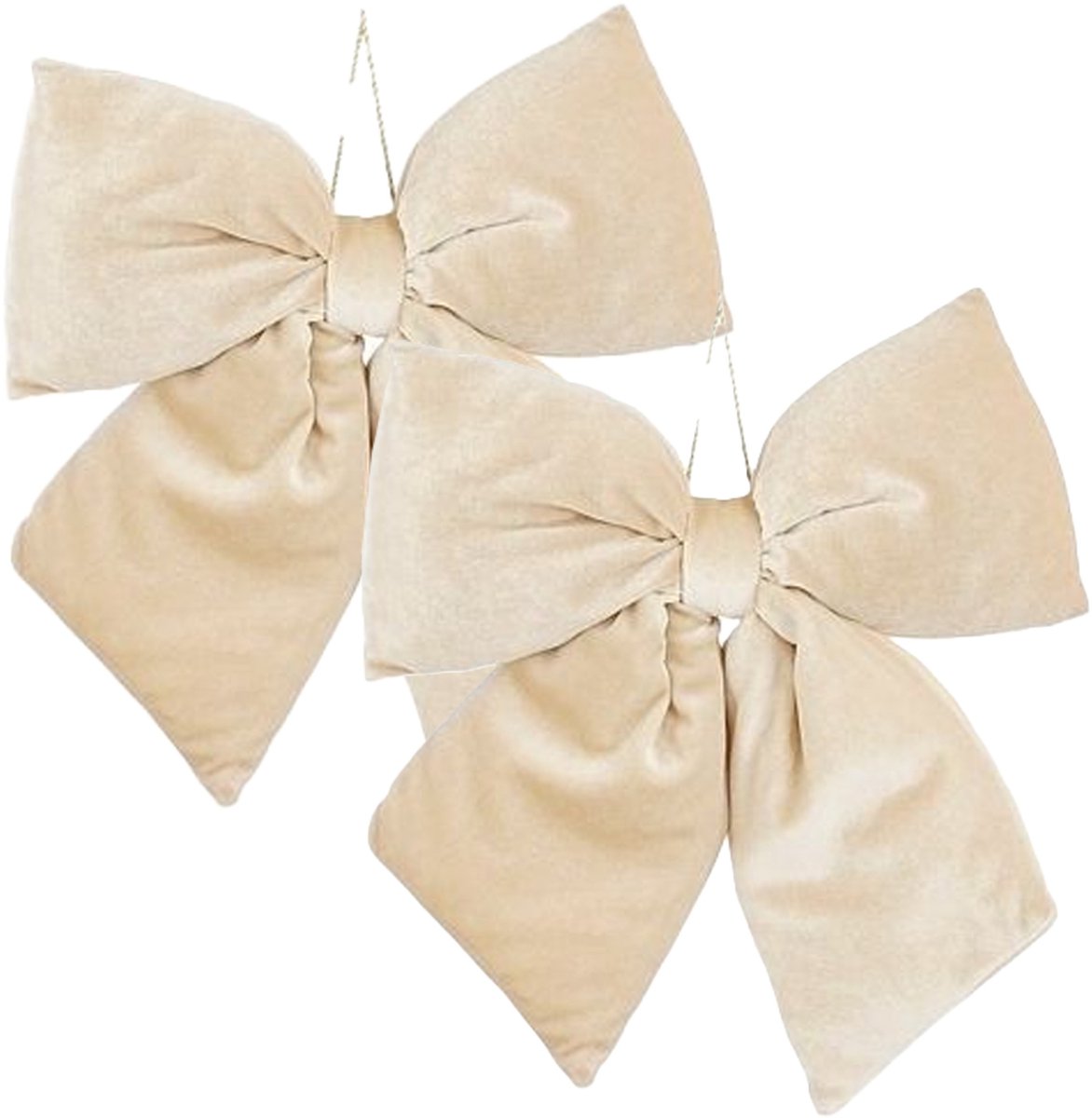 Mica Decorations Kerst strik ornament - 2x - creme - 30 x 34 cm - polyester velvet- kerststrik