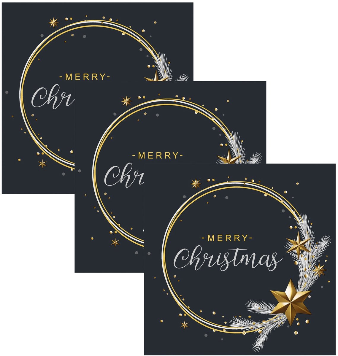 Kerst thema servetten - 60x st - zwart - Merry Christmas - 33 x 33 cm - kerstdiner servetjes - lunch/diner - kerstservetten