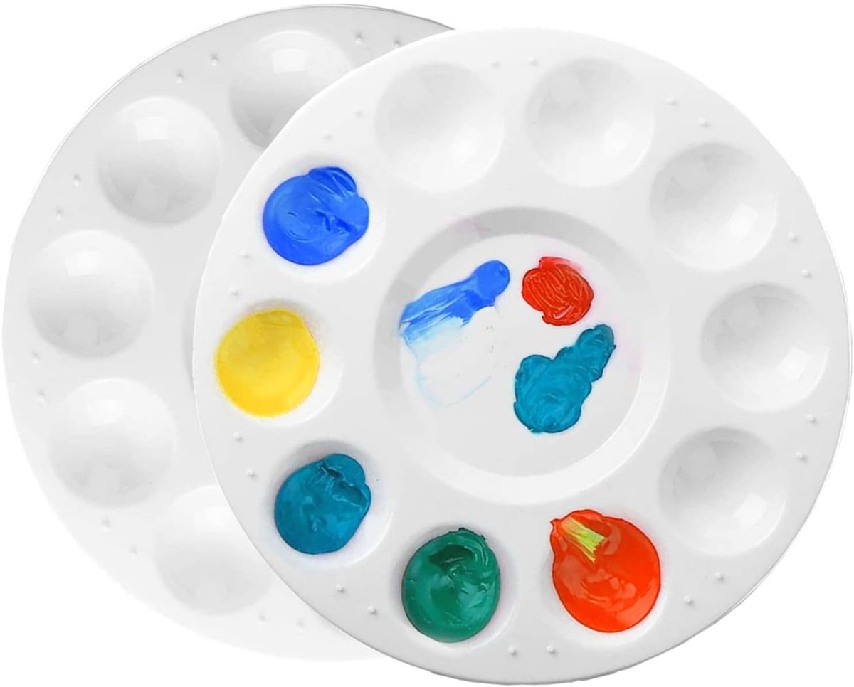 TOVBMUP 2 Stuks Verfdoos - Mischpalette - Malpalette met 10 Kleurencompartimenten en Grote Centrale Mengzone - Herbruikbaar en Makkelijk Schoon Te Maken - Geschikt voor Acrylverf Olieverf en Waterverf - Kunststof - 17cm