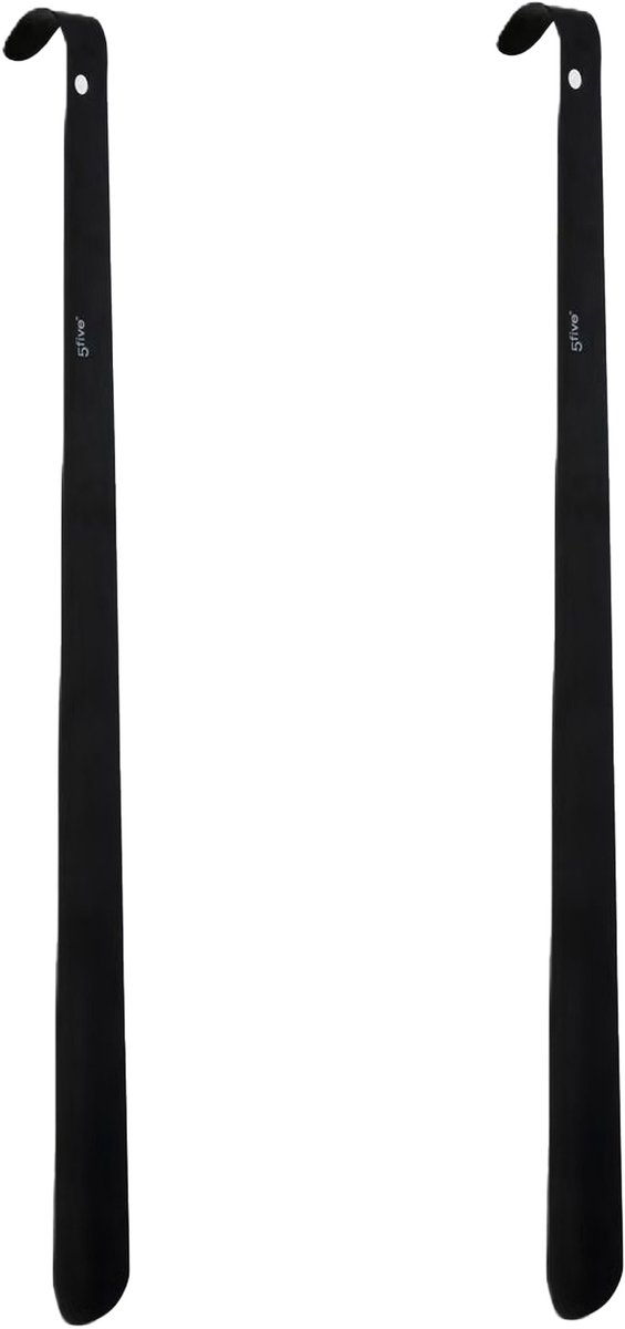 5Five Schoenlepel - 2x - 50 cm - metaal - zwart - met haak - instaphulp - schoenen