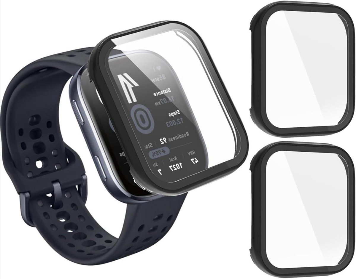 Beschermelementen voor smartwatch | Geschikt voor 46 mm horloges | Zwart | Set van 2 | Glasbeschermfolie + hard kunststof frame.