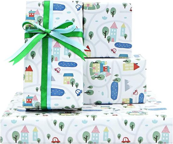CENTRAL 23 Dinosaurus Inpakpapier - 6 vellen cadeaupapier met labels - maan, plant, dino, groen inpakpapier voor kinderen, jongens meisjes - voor