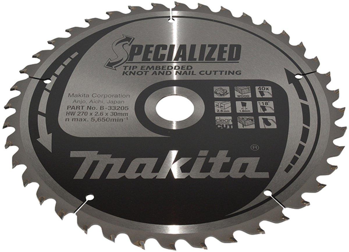 Makita B-33205 Cirkelzaagblad Hout (noest/spijker) | Embedded Tip | 270 x 30 mm | 40-tands