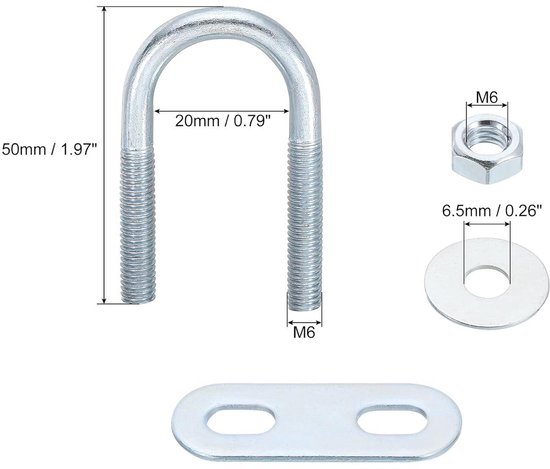 Metalen ronde U-bout, 304 roestvrijstalen U-vorm bouten M10 × 135 mm lengte staal met zeskantmoer, plaat, ring voor het bevestigen van leidingbuis kabelbuisbeugels boottrailer 1 STKS