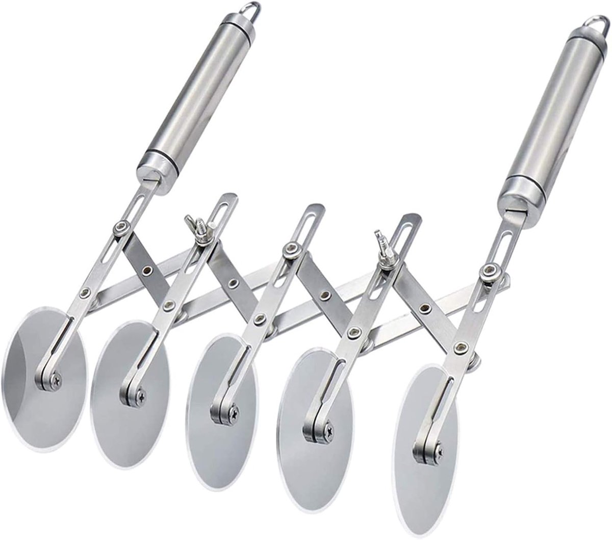 Cuhostki Stainless Steel Adjustable Pizza Cutter - Black Handle - 5 Wheel Design