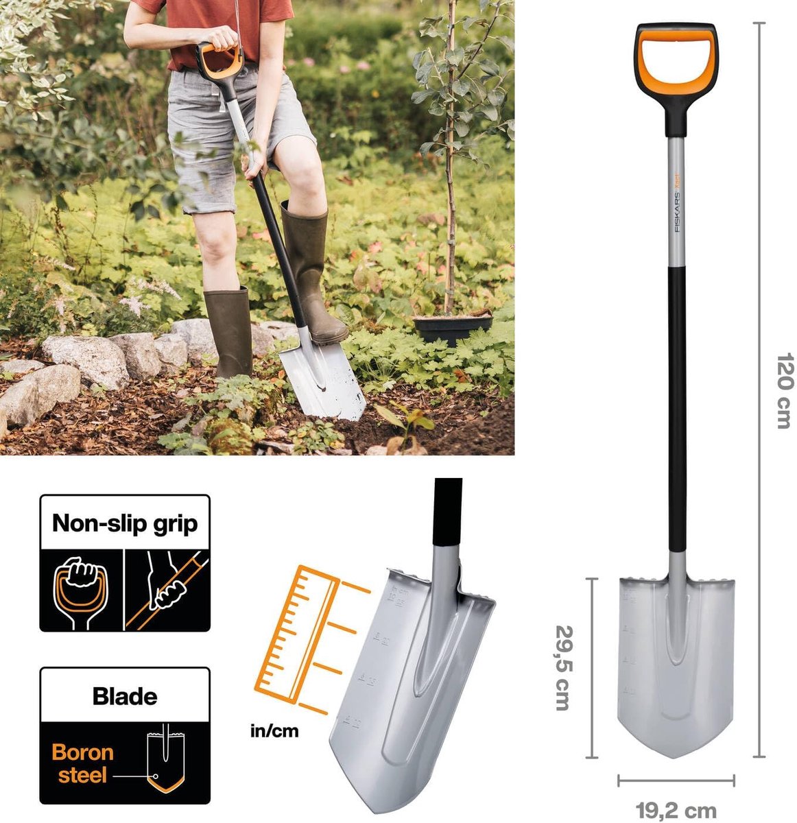 Fiskars Bêche Largeur de travail 192 mm Poignée en D