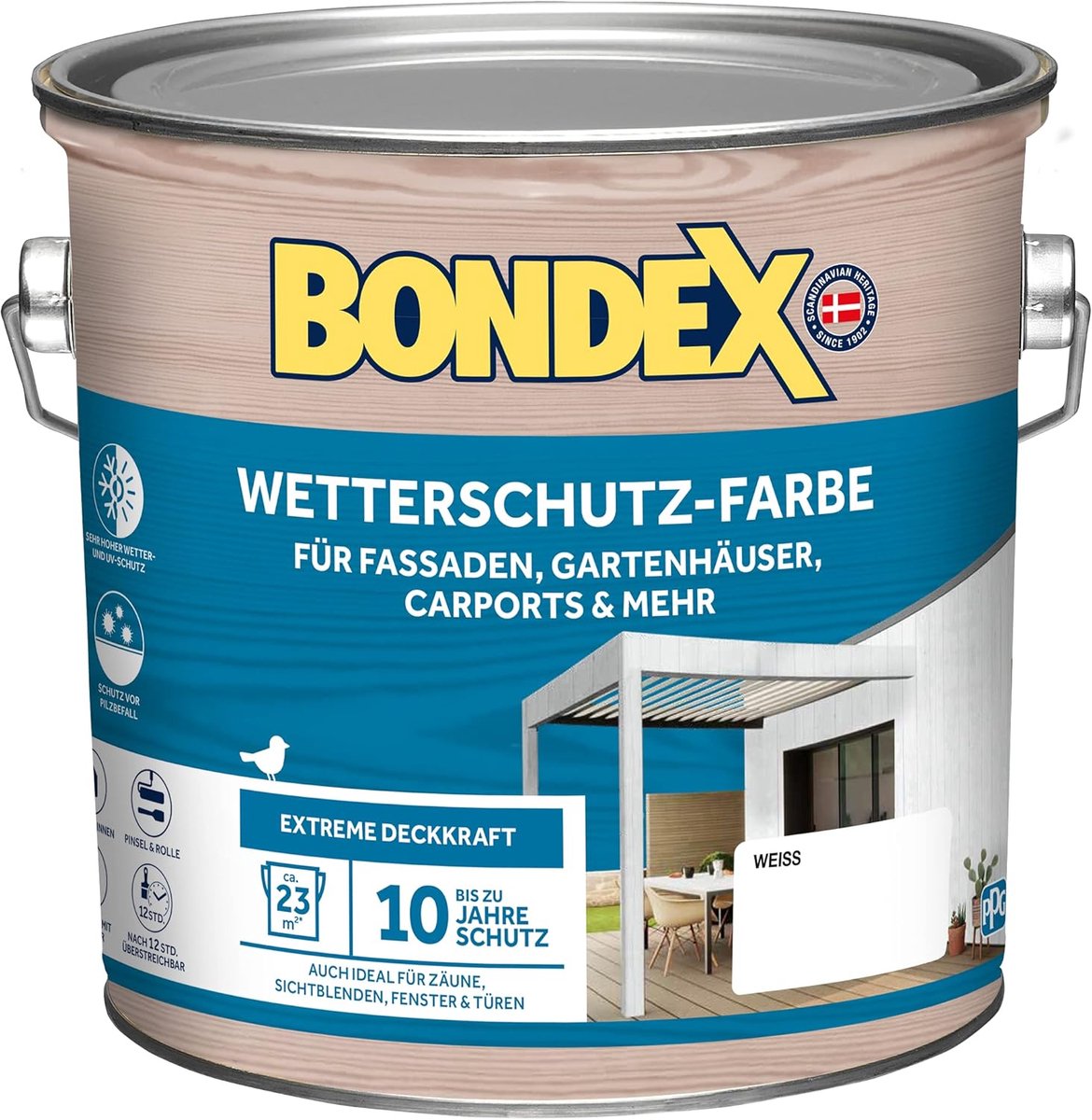Bondex Weerbestendige Verf Wit 2,5 L voor 23 m² | Extreme dekking | Uitstekende weersbestendigheid | Zijdeglans | Weerbestendige verf | Houtverf