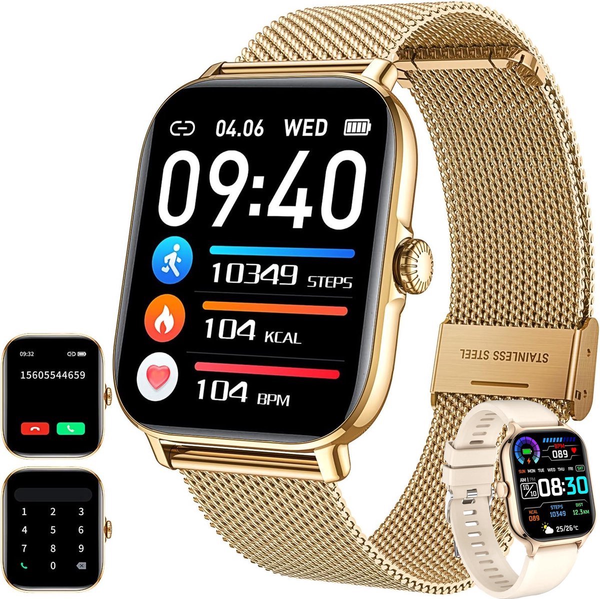 Smartwatches Fitnesshorloge Goud IP67 Waterdicht met